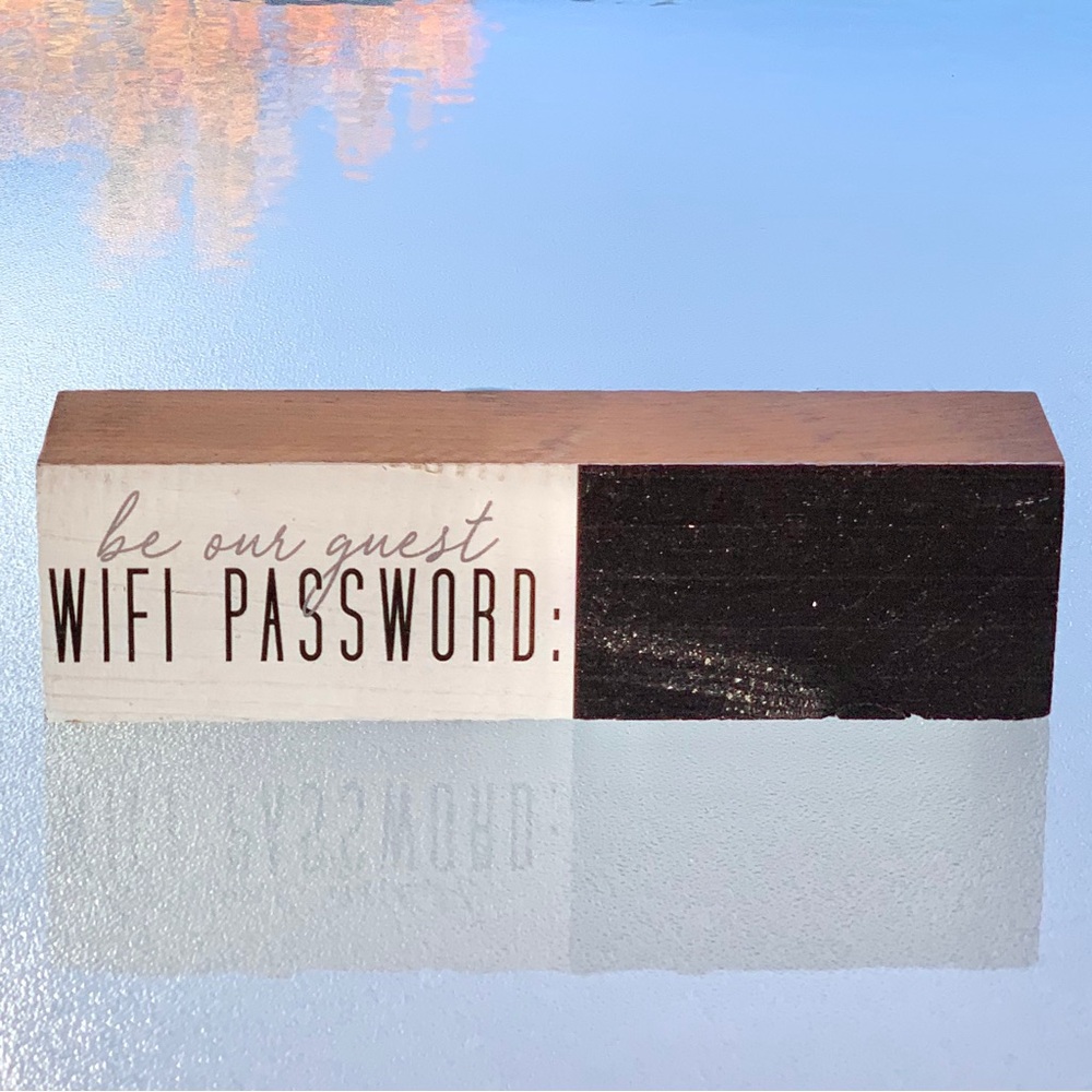 Wifi Password Black and White Wood Block Tabletop / Shelf Sign